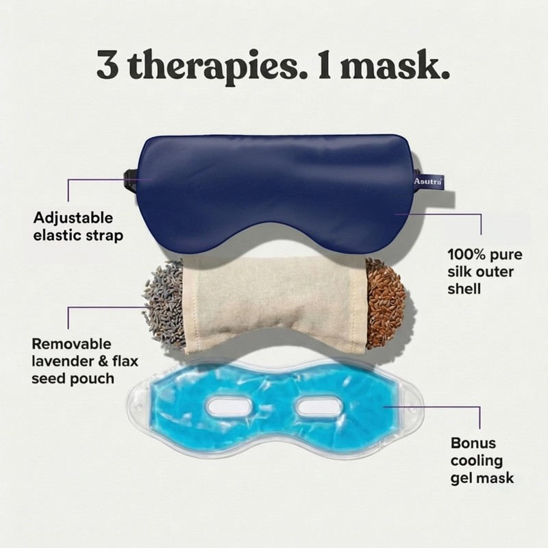 ASUTRA Silk Eye Pillow for Sleep, Navy | Filled w/Lavender