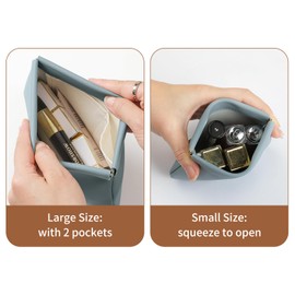 NICLNGSH 2 PCS Small Cosmetic Bag for Purse, Organosilicon Super Fiber Leather Mini Makeup Bag Coin Purse for Women, Snap Closure Travel Makeup Pouch for Lipstick Jewelry Key Change (Blue)