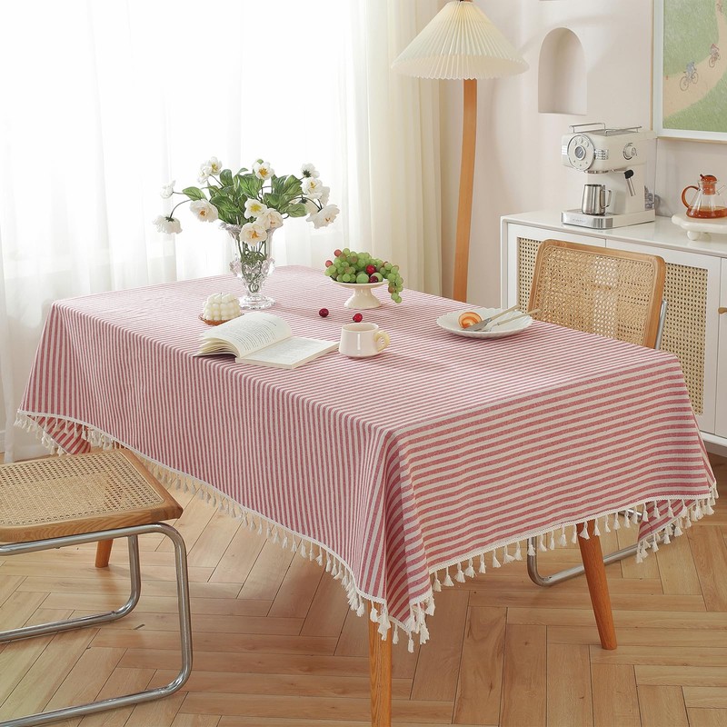 meioro Tablecloths Striped Tassel Table Cloth Rectangular Tablecloth Cotton Linen