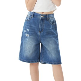 Girls Denim Shorts Wide Leg Mid Rise Dancing Jorts with Pockets Cute Summer Pants for Tween Streetwear