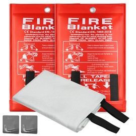 DOKIBI Emergency Fire Blanket, 40"x40" Fiberglass Suppression Fire Retardant Blankets for Home, Kitchen, Camping, Grill, Car, Office, Warehouse with Hooks(2 Pack)