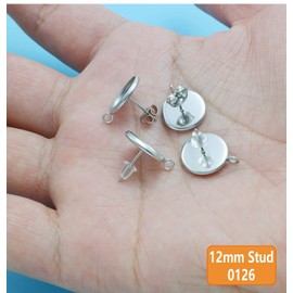 50 Stainless Steel Blank Stud Earring Bezel with Vertical Loop+100 Backs Set, Cabochon Setting Tray Kits Post Cup Jewelry Findings (12mm)0126