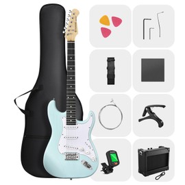 DONNER DST-80 Electric Guitar 39” Beginner Electric Guitar Kit with Amp, Classic SSS Pickup Complete with Gig Bag, Tuner, Capo, Strap, Picks, and Free Online Lessons