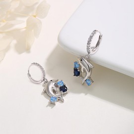 Sterling Silver Dolphin Hoop Earrings - Ocean Wave Design for Women