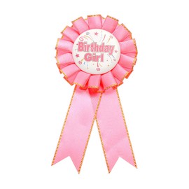 PATIKIL Birthday Ribbon Pin, 5.9 x 2.8" Award Ribbon Fabric Birthday Girl Pin for Party Adults Women Party Decorations Celebration Accessory Gift, Pink