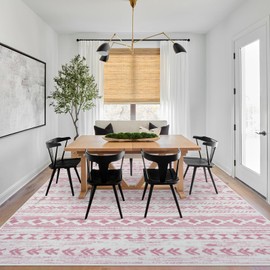 Alfasoft 8x10 Area Rugs for Living Room, Machine Washable Moroccan Large Pink Area Rug Non-Slip, Ultra Soft Boho Geometric Tribal Traditional Farmhouse Carpet for Dining Room Bedroom Office Home