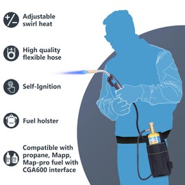 TAUSOM MAPP Map Gas Torch Kit with Holster, Adjustment Knob Trigger Start Propane Hose Torch for Brazing, Soldering, Welding, Plumbing, HVAC