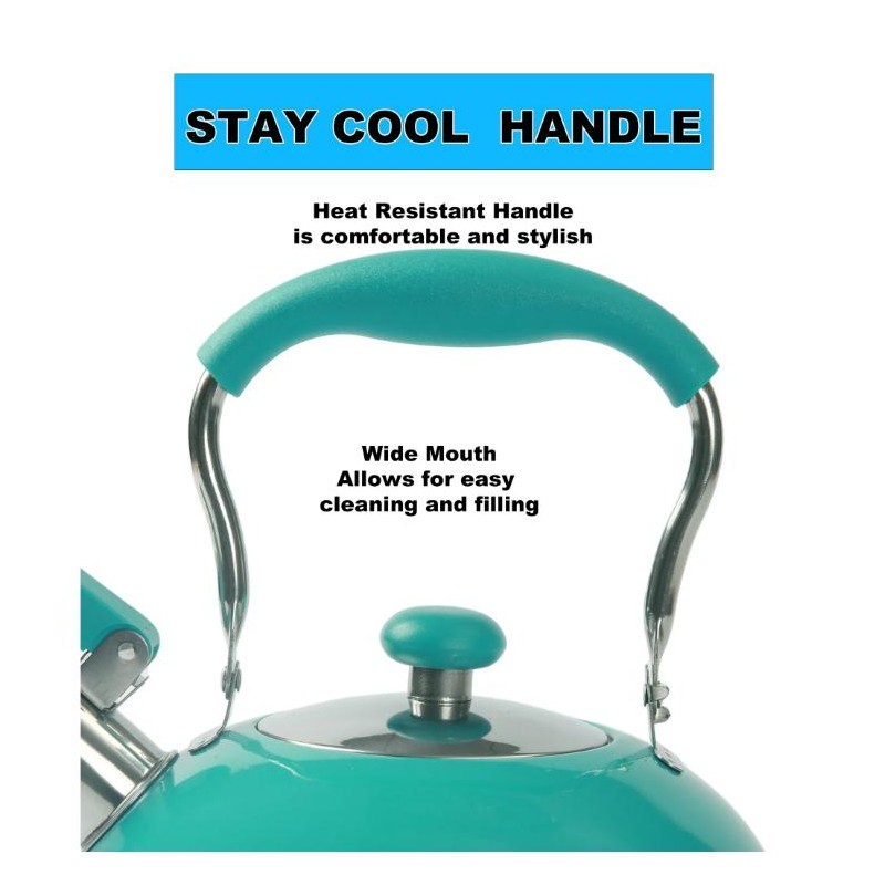Mainstays Teal 1.8 Liter Stainless Steel Whistling Tea Kettle Turquoise
