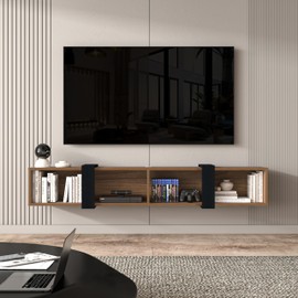 Atelier Mobili Floating TV Stand 75 Inch, Wall Mounted Entertainment Center, Shelf for Under TV, Console, Walnut