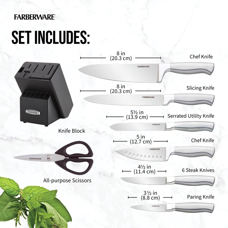 Farberware Self-Sharpening 13-Piece Knife Block Set with EdgeKeeper Technology, High