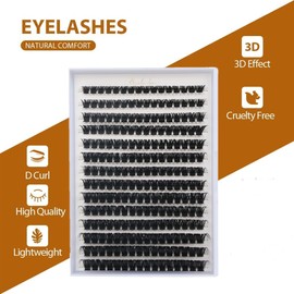 FANDIQ Individual Eyelashes 224PCS Natural Cluster Lashes D Curl Lashes Russian Individual Cluster Eyelashes for Beginners (100D 8-16mm)