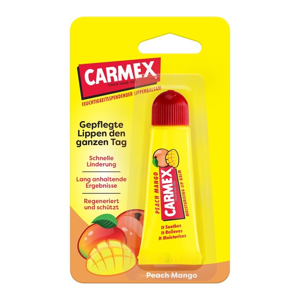 Carmex Classic Lip Balm Tube Peach Mango (Pack of 12) - The Original Medical Lip Balm - Moisturising, Protective and Soothing for Dry and Cracked Lips