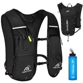 ONETOALL Women's Running Vest with 500 ml Water Bottle, Lightweight Hydration Backpack Running Men's 6L, Running Vest Reflective for Jogging, Trail Running, Bike, Marathon, Motorcycle, Only 150 g