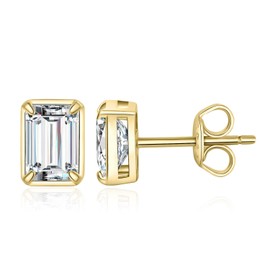 JewelryPalace Emerald Cut 1ct Moissanite Solitaire Stud Earrings Silver 925 Ladies Bridal Jewellery Set Earrings Silver Girls Gemstone Stud Earrings Silver with Stone Gift Women Rose Gold Gold,