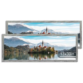 Hongkee 13x39 Puzzle Frame 2 Packs, Real Glass and Rustic Grey Wood Frame, Display Panoramic 13 x 39 Picture Frames - Horizontal or Vertical Wall Mounting