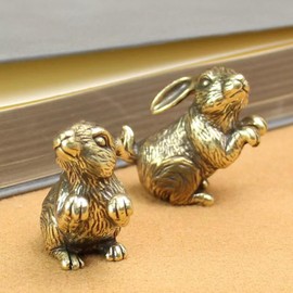 ALHBEJT Brass Statues Small Brass Metal Statue Ornament Animal Figurines Home Office Decor Metal Desktop Ornament Wall Art Gifts (2PCS Rabbit)