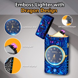 RSBYE Dragon Lighter, Watch Lighter,Electric Lighter Windproof Plasma Dual Arc Lighter USB Lighter Rechargeable with LED Battery Indication for Candles, Incense Stick, Outdoor Camping (Dragon Blue)