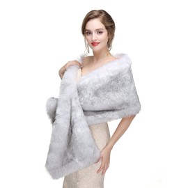 Decahome Wedding Faux Fur Wraps and Shawls Wedding Bridal Stole for Brides and Bridesmaids White/Grey Mink Fur
