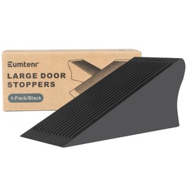 Eumtenr Large Rubber Door Stopper for Bottom of Door, Big Heavy Duty Solid Door Stopper Wedge, Black Sturdy Door Stops for Floor, Non-Slip Doorstop for Home Office School and Commercial Use, 1 Pack