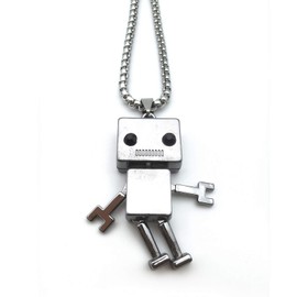 Tiny Cute Robot Necklace for Men, Movable Robot Pendant Necklace with 27.6” Chain, Punk Rock Robot Amulet Necklace(Silver)
