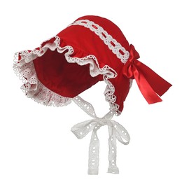 BPURB Medieval Women's Maid Mop Hat Colonial Pilgrim Prarie White Hood Victorian Costume Headwear Cotton (Red)