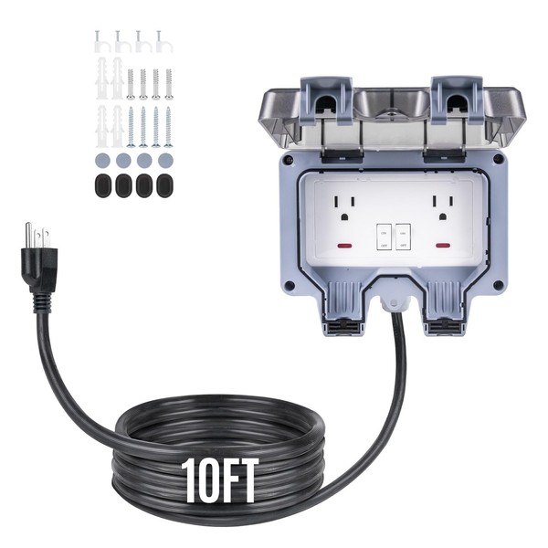 PJERJZN Outdoor Power Outlet 15A 110V with10/20/33ft Extension Cord IP66