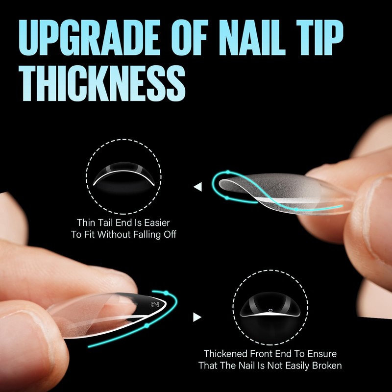 TOMICCA Pack of 504 Almond Medium Nail Tips for Gel