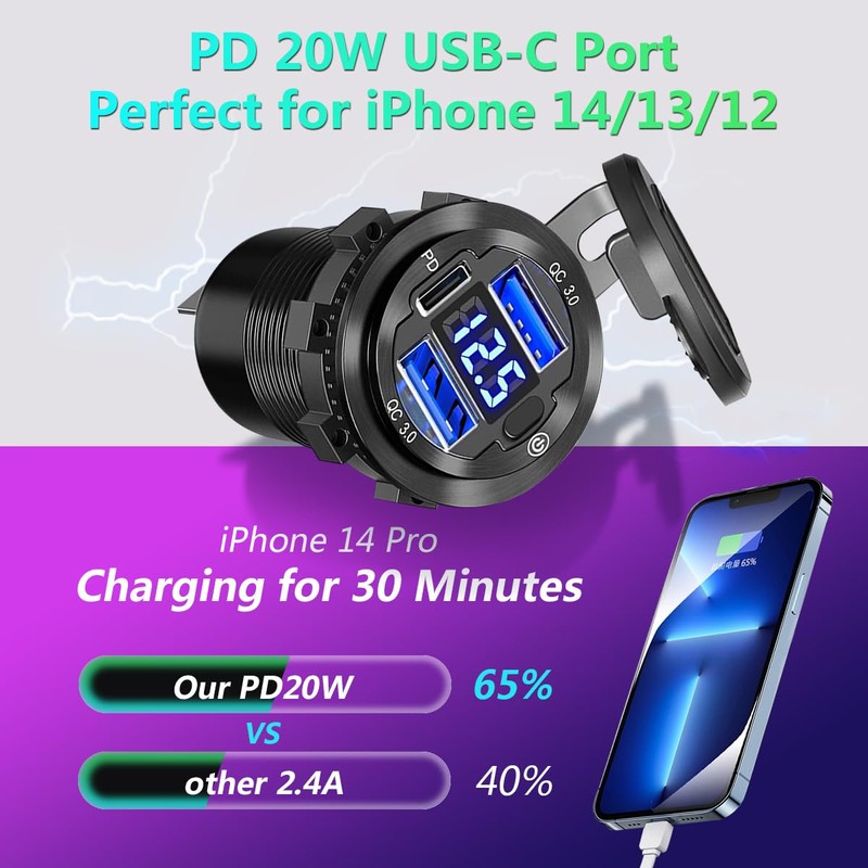 72 W USB Outlet 12 V 5 in 1 Car