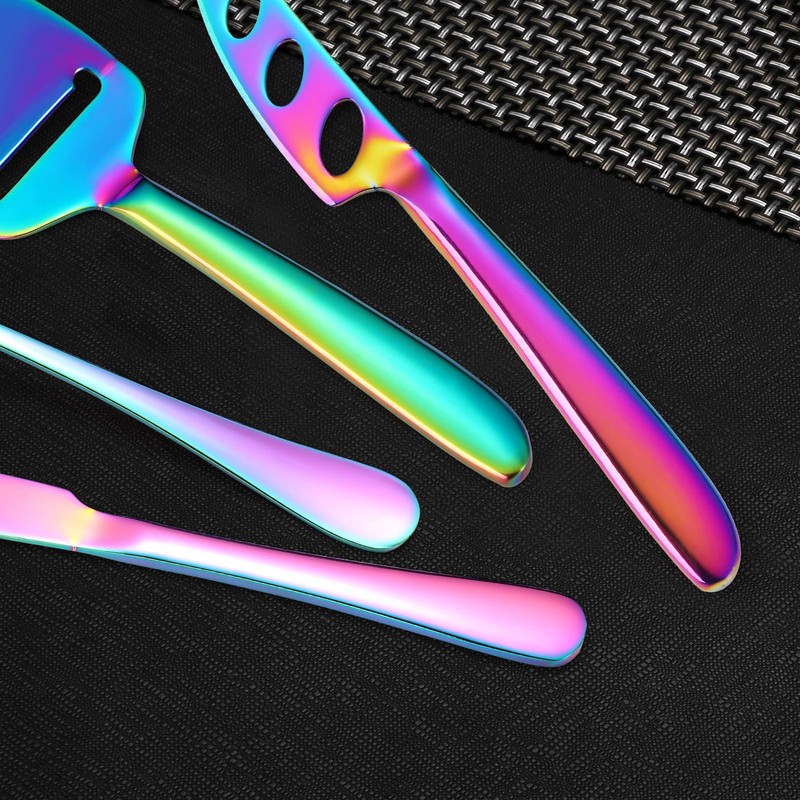 A · HOUSEWARE Rainbow Cheese Knives Silverware Set 8 Pieces