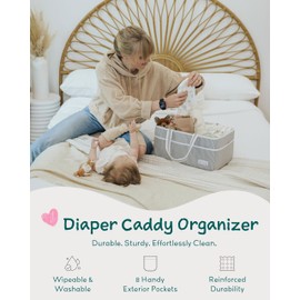 Lily Miles Baby Diaper Caddy Organizer - Large Tote Bag for Newborn essentials Boy or Girl - Baby Shower Basket - Nursery Must Haves - Registry Favorites - Newborn Caddie Car Organizer
