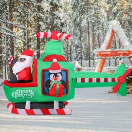 Vipush Christmas Inflatable Decorations - Outdoor Helicopter inflatables Christmas Decorations Inflatable with LED Light, 7.8FT Outdoor Glitter Ball Holiday Decor Blow Up Christmas Yard Decor