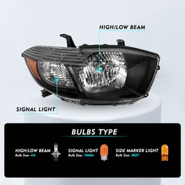 TUSDAR Headlight Assembly Compatible with 2008 2009 2010 Toyota Highlander Left Driver and Right Passenger Side