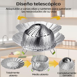 AUERQXZ 2 capa Vaporera Verduras plegable,Vaporera para Alimentos Acero Inoxidable,Mango extraíble Vaporera Plegable,adecuada para cocinar Verduras al Vapor, pescado,huevos Utensilios de Cocina
