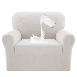 PrinceDeco Waterproof Chair Couch Cover, 100% Dual Waterproof Sofa Cover Washable, Stretch Jacquard Sofa Slipcover, Leakproof Furniture Protector for Kids, Pets, Dog and Cat (Chair, Pale Oak)