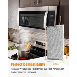 Microwave Grease Filter Fits for Whirlpool Maytag KitchenAid JennAir Amana Magic Chef Admiral Replaces W10535950 PS8769987, Aluminum Mesh Filters, 2PCS