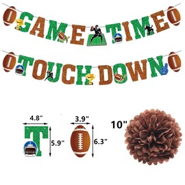 Football Party Decorations Glitter Footbal Themed Game Time Banner Touch Down Party Banner Hanging Swirls Paper Tissue Pom Poms Flowers for Football Gameday Party Supplies