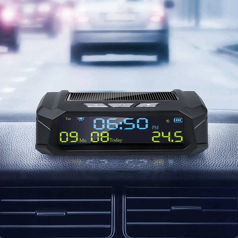 BGFAVCV Car Solar Digital Clock with LCD Time Date In-Car