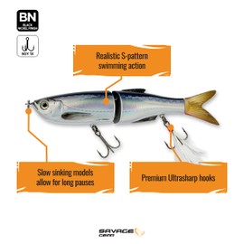 Savage Gear 3D Glide Swimmer Fishing Bait, 1 oz, Dirty Silver Flash, Realistic Contours, Colors & Movement, Durable Construction, Slow-Sinking, Premium Dual Treble Hooks and Rigging