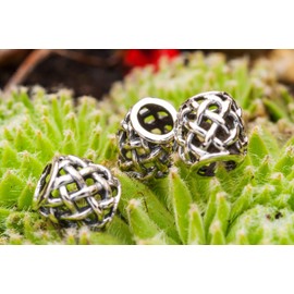 Viking Ragnar Beard Jewellery Diameter 7 mm Vikings Net Pattern Hair Bead 925 Sterling Silver, Sterling Silver, No Gemstone