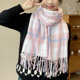 Boniyeah Women's Plaid Pashmina Shawl Wrap - Long Soft Warm Winter Scarf with Tassels for Ladies (Pink)