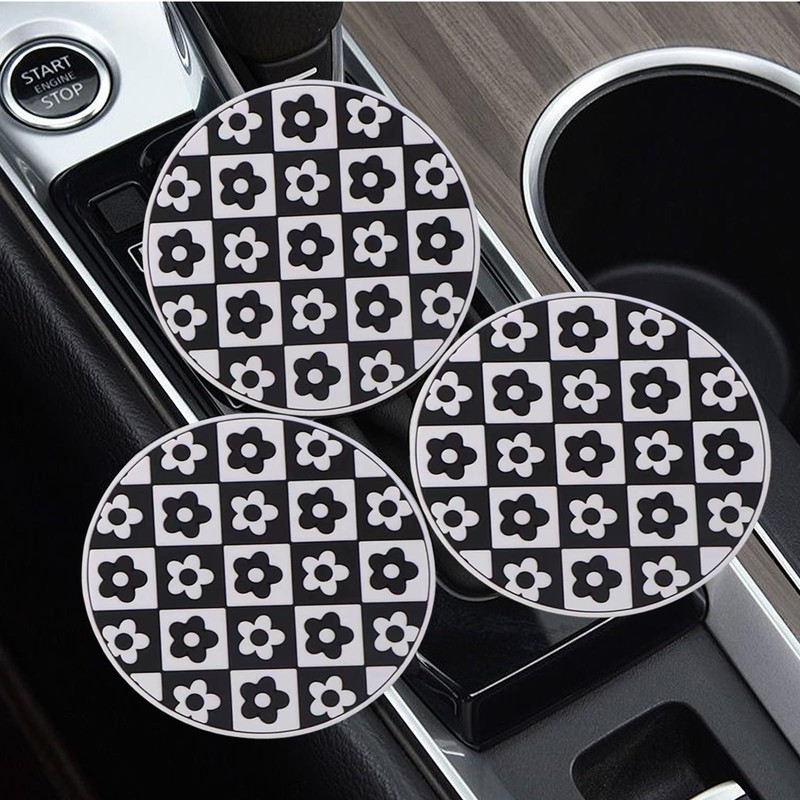 4PCS Car Coasters Flower Pattern Auto Cup Holder Insert Coasters