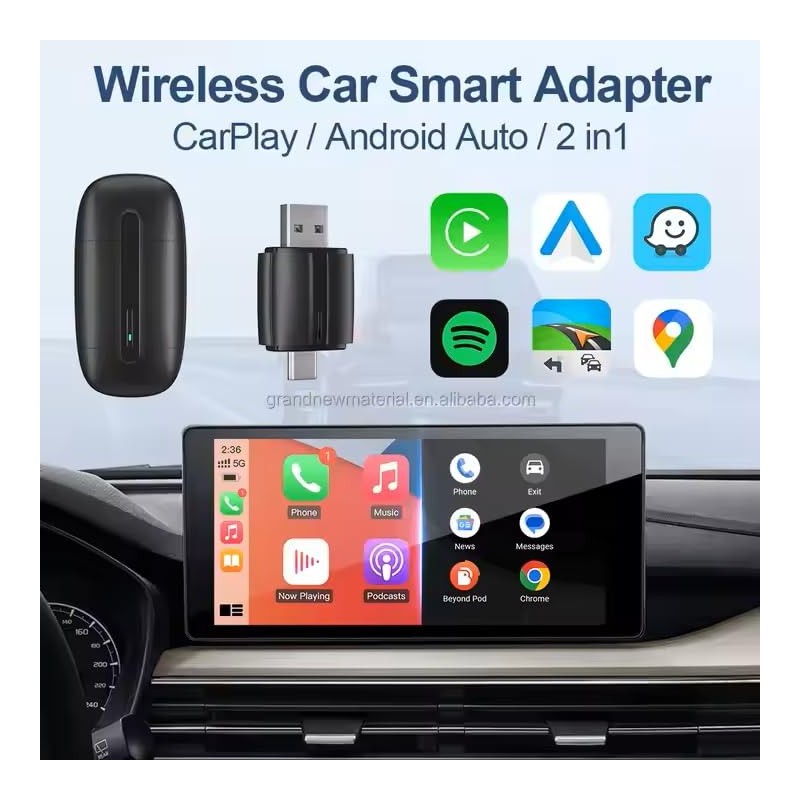 Car Accessories Wireless CarPlay Adapter USB-C & USB-A, Android Auto