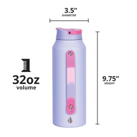 Elemental Iconic Stainless Steel Water Bottle with Straw - 32 oz Leak Proof Triple Wall Insulated Water Bottles for Travel and Sports - Reusable Gym Water Bottle with 2 Straws - Lilac Tie Dye