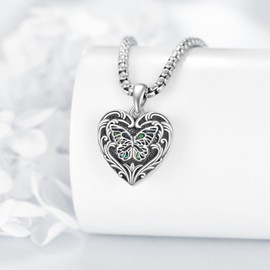 DAYLINLOVE Heart Locket/Urn Necklace That Holds Pictures Sterling Silver Locket Pendant Necklace Heart Locket Jewelry Gifts for Women Girls (Butterfly)