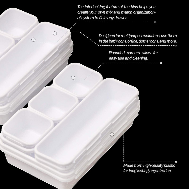 Set of 12 Interlocking Desk Drawer Organizer Tray Dividers Plastic