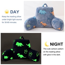 Holawakaka Glow in The Dark Reading Pillow for Sitting up in Bed Sofa Kids Teens, Luminous Dinosaurs Backrest Pillow with Arms, Boys Girls Back Support Cushion for Couch Floor Nursery Playroom