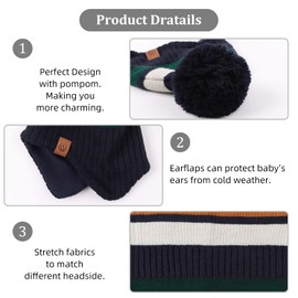 XIAOHAWANG Striped Winter Baby Beanie Knitted Hat Boys Girls Toddler Kids Warm Children Classic Beanie Hats (Green(Hat+Scarf), L)