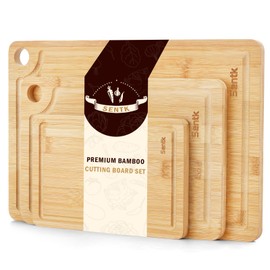 Bamboo Cutting Board Set, Bamboo Cutting Boards for Kitchen in 3 Sizes, Cutting Boards with Deep Juice Grooves & Hanging Holes, Bamboo Cutting Board Set Ideal Chopping for Meat, Vegetables and Fruits