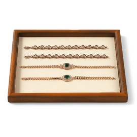 Woodten Small Jewelry Display Tray for Ring Earrings Necklace Bangle Solid Wood Jewelry Dish Tray(M,Beige)