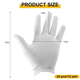 12 Pairs White Cotton Gloves White Gloves 100% Cotton for Kids and Adults Skin Care Eczema & Dry Hands